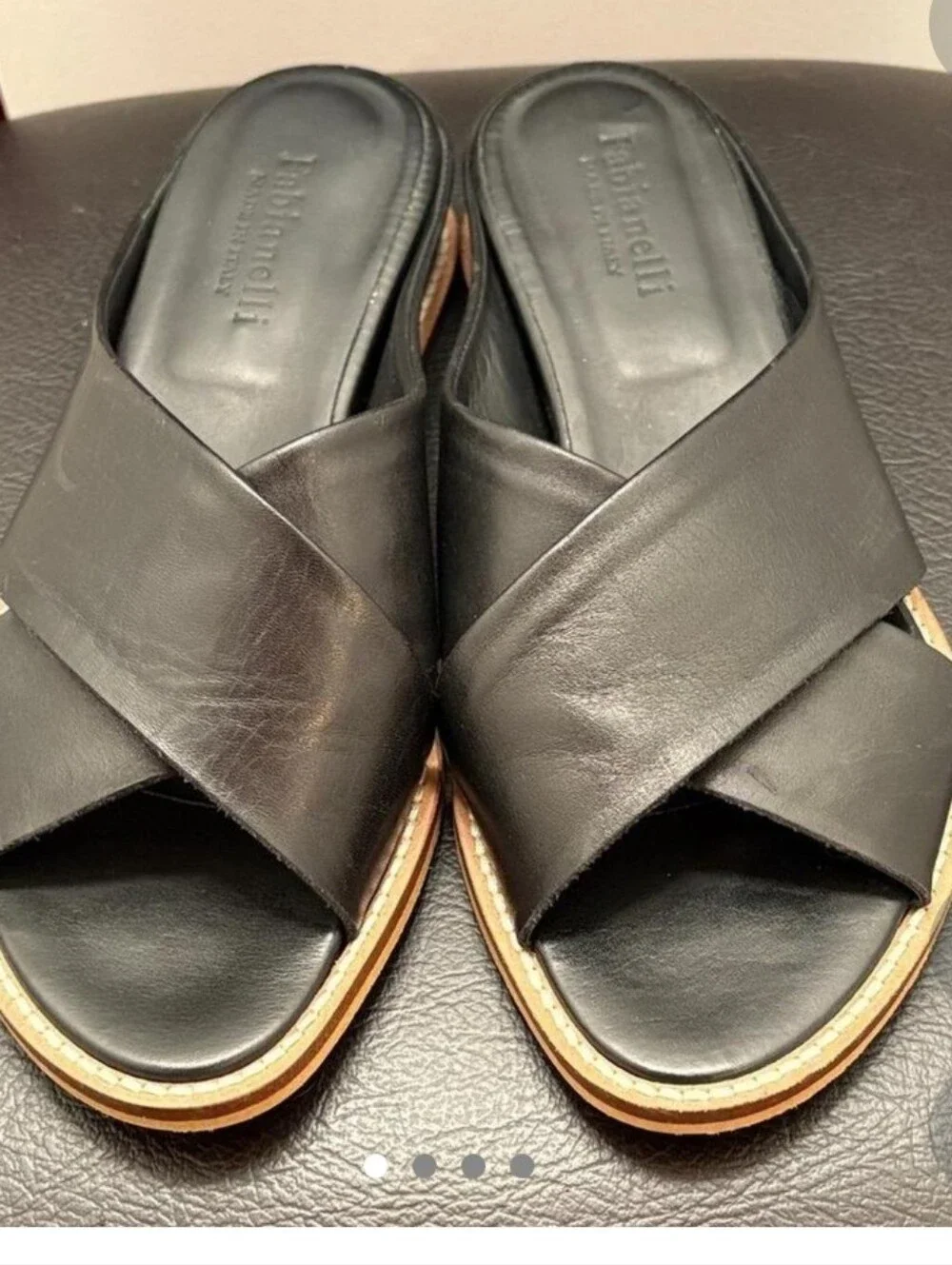 Fabianelli Black Leather Crossover Slide Sandals - Women
